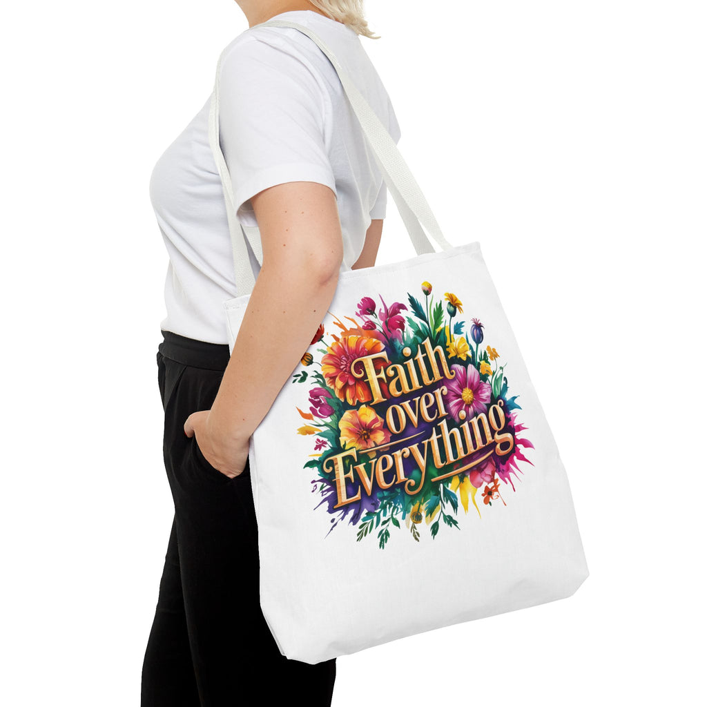 Faith Over Everything Tote Bag - Personalized Floral Design, Gift for Her, Everyday Use, Eco-Friendly Shopping, Inspirational Quote