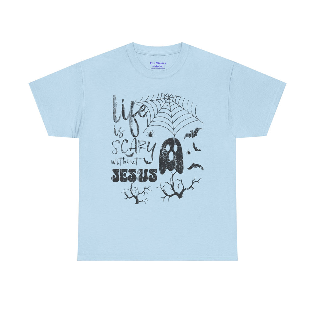 Halloween Ghost Tee: Life is Scary Without Jesus, Unisex Heavy Cotton T-Shirt, Halloween Shirt, Faith-Based Apparel, Cute Ghost Tee, [...]