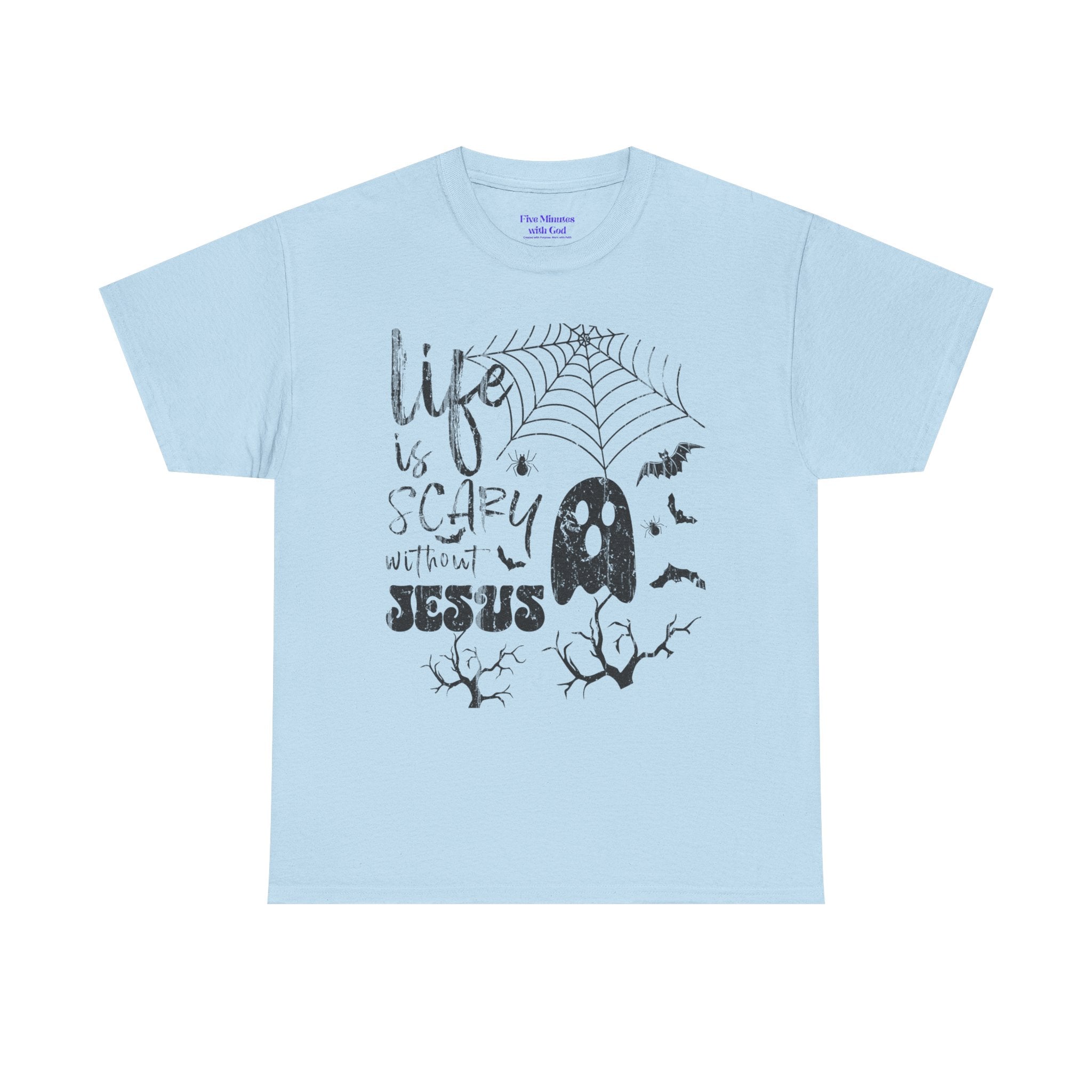 Halloween Ghost Tee: Life is Scary Without Jesus, Unisex Heavy Cotton T-Shirt, Halloween Shirt, Faith-Based Apparel, Cute Ghost Tee, [...]