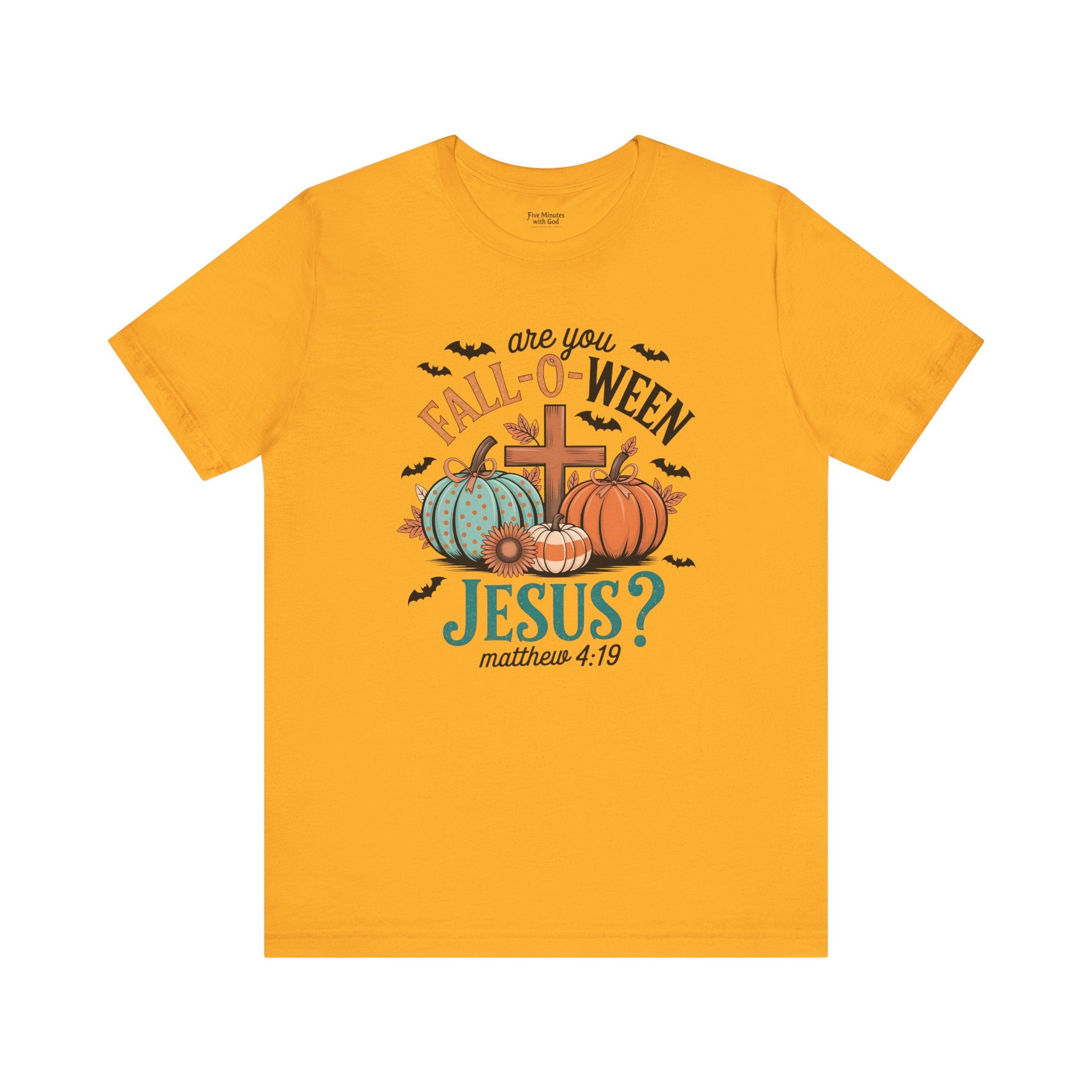 Fall-Themed Jesus T-Shirt, Unisex Short Sleeve Tee, Christian Apparel, Autumn Wear, Pumpkin Design, Halloween Celebration