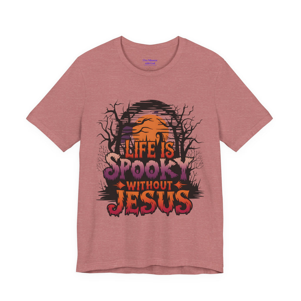 Spooky Jesus Tee - Short Sleeve Unisex Jersey Shirt, Halloween Apparel, Faith-Based Gift, Casual Wear, Everyday Comfort