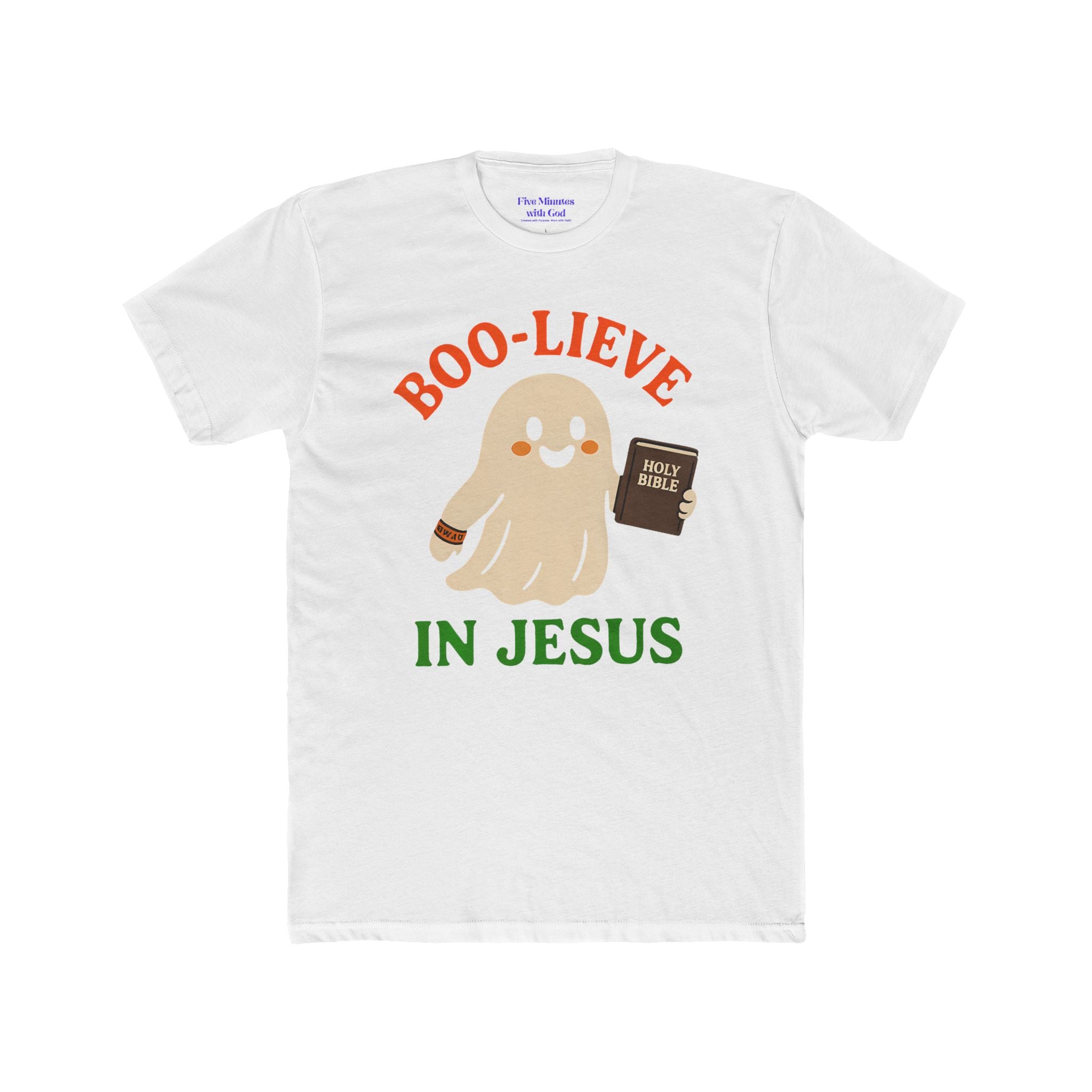 Boo-lieving Ghost Unisex Cotton Crew Tee, Halloween shirt, Jesus shirt, Christian apparel, spooky t-shirt, fun gift idea