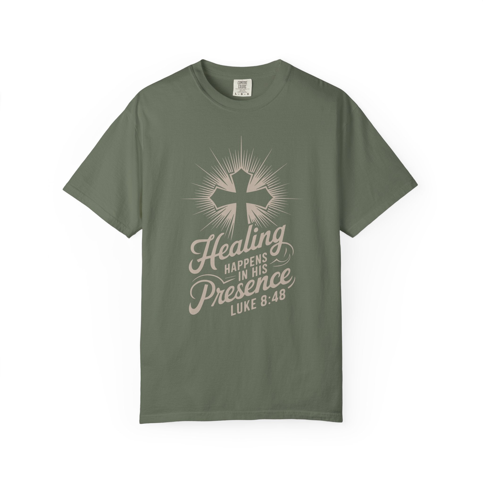Inspirational Cross Tee - Healing Happens In His Presence
