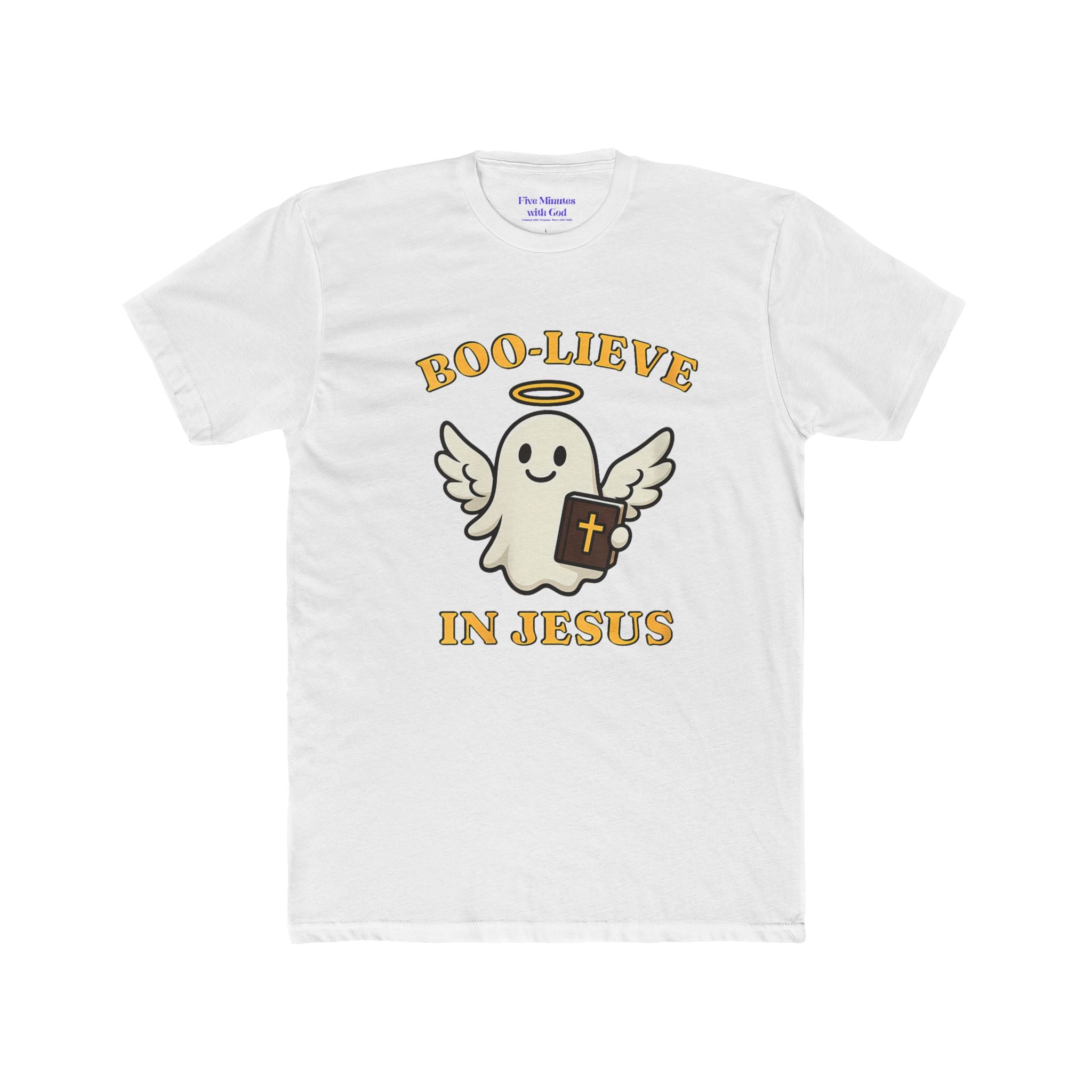 Boo-lieve in Jesus Unisex Crew Tee, Cute Ghost Shirt, Christian T-Shirt, Halloween Faith Apparel, Religious Gift
