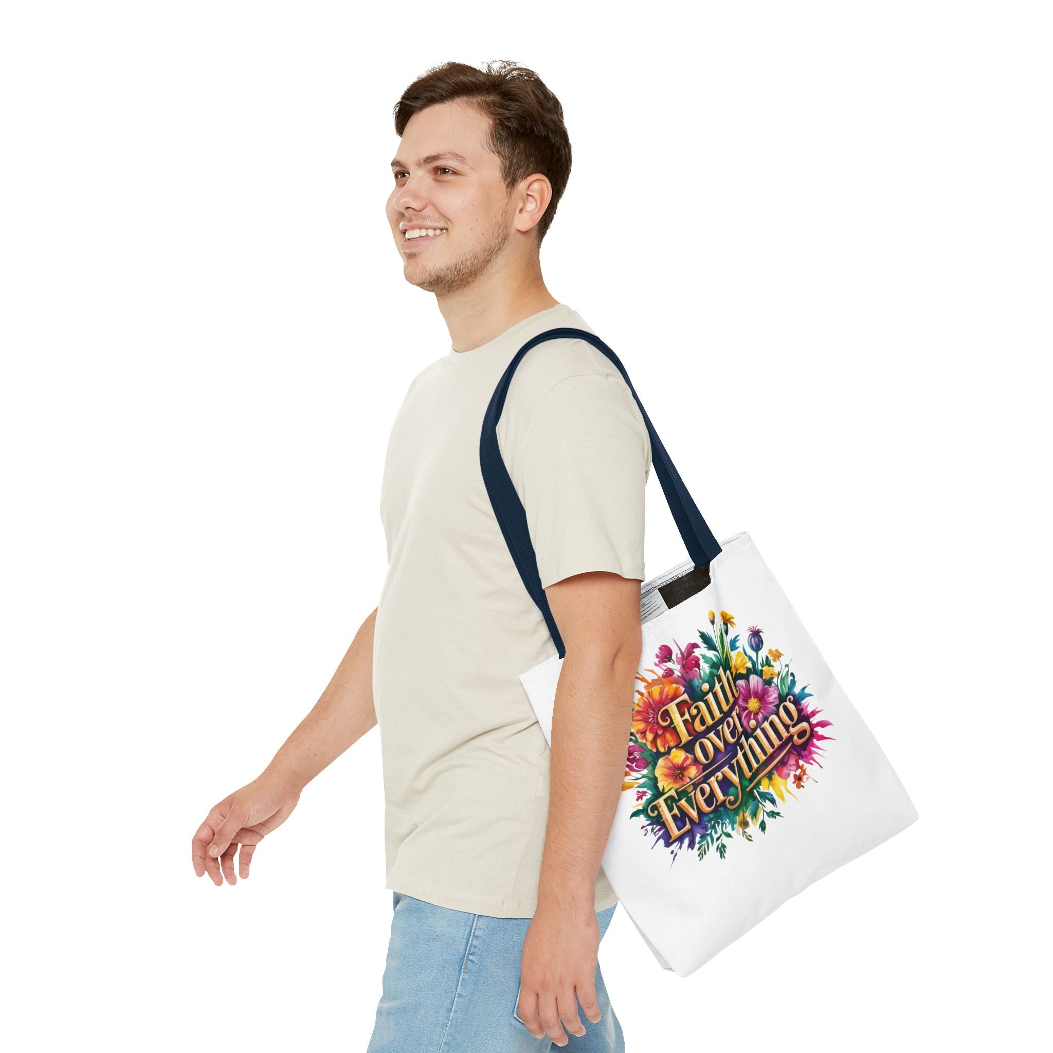 Faith Over Everything Tote Bag - Personalized Floral Design, Gift for Her, Everyday Use, Eco-Friendly Shopping, Inspirational Quote