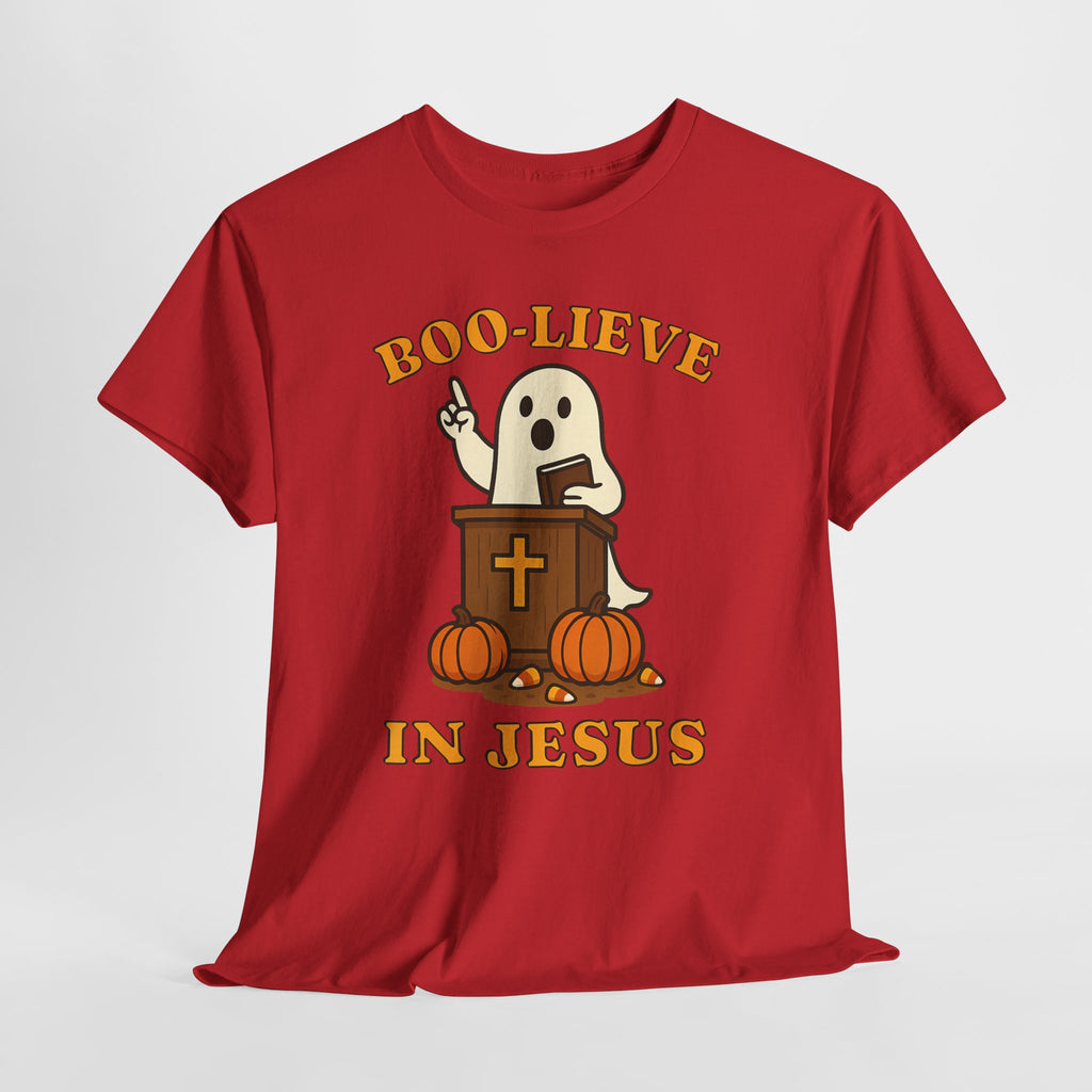 Boo-Lieve in Jesus Tee, Halloween Shirt, Unisex Cotton Tee, Fall Fashion, Religious T-Shirt, Spooky Season Apparel