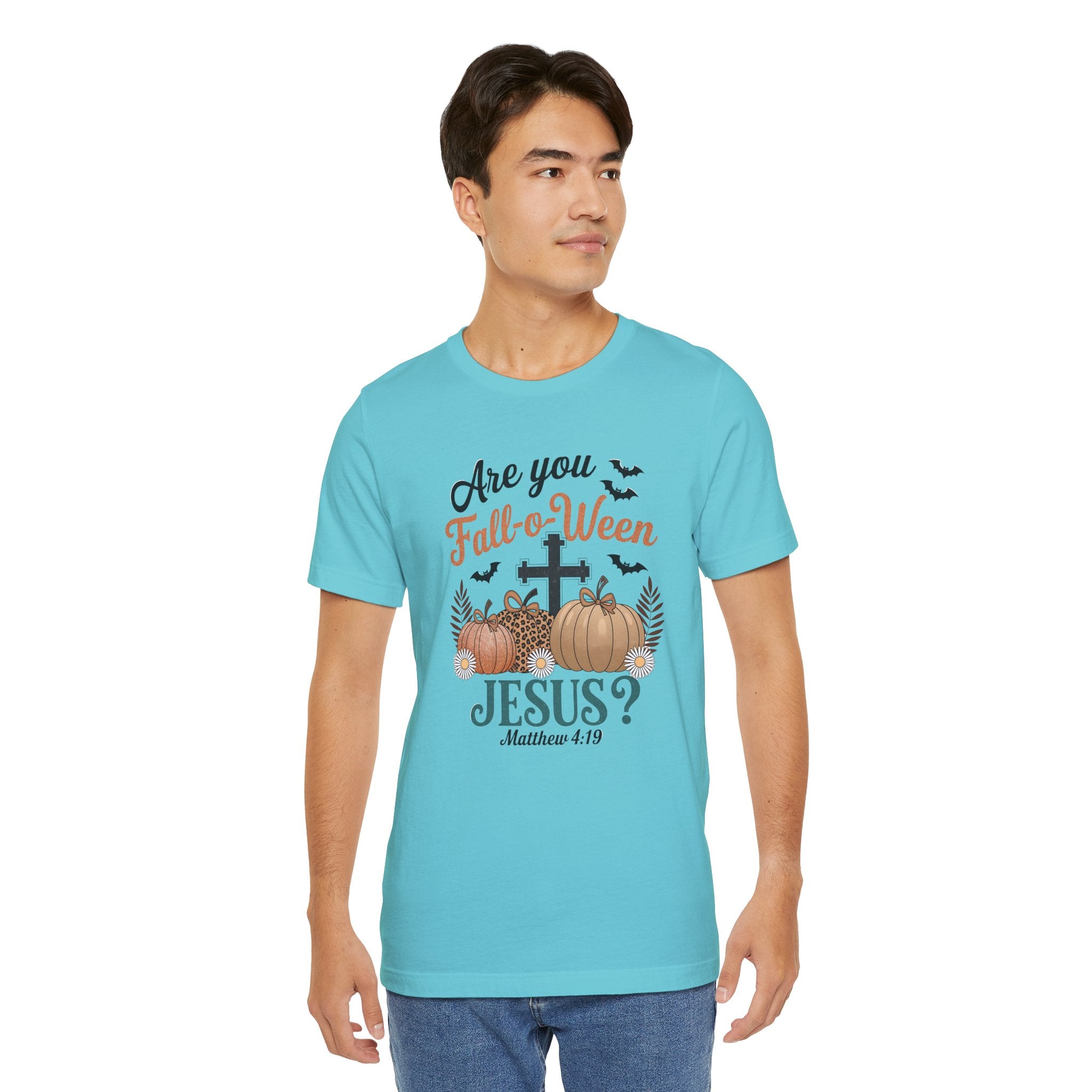 Fall-themed Christian Tee, Are You Fall-o-Ween Jesus?, Unisex Halloween Shirt, Autumn Faith T-Shirt, Pumpkin Design Top