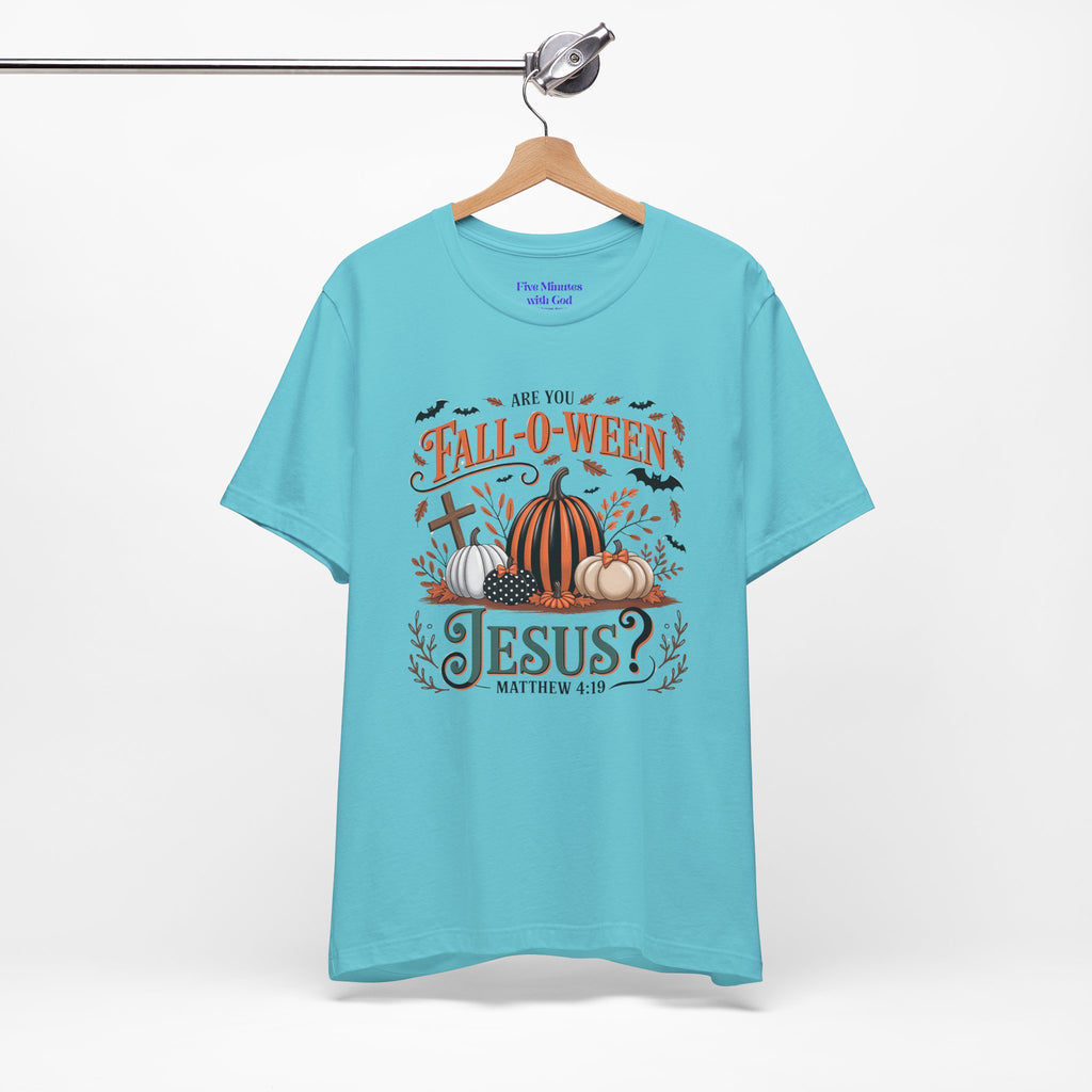 Fall-O-Ween Jesus Tee, Funny Fall T-Shirt, Unisex Pumpkin Shirt, Halloween Christian Top, Autumn Graphic Tee, Religious Casual Wear