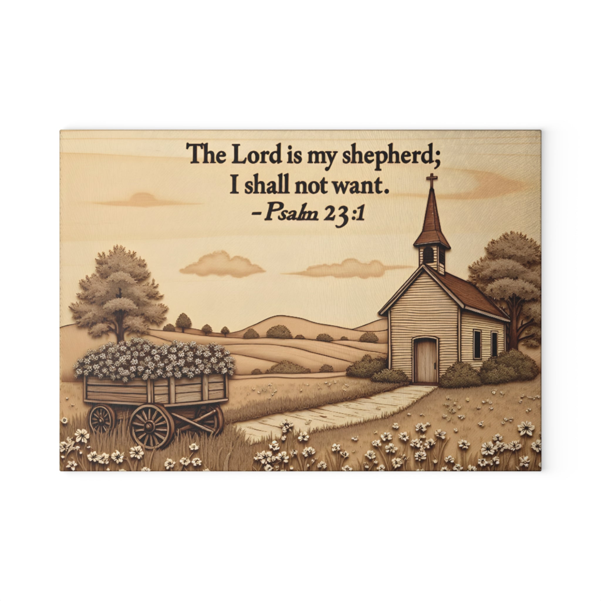 Rustic Farmhouse Glass Cutting Board with Psalm 23:1, Kitchen Accessories, Gift for Mom, Gift, Bible Verse cutting board