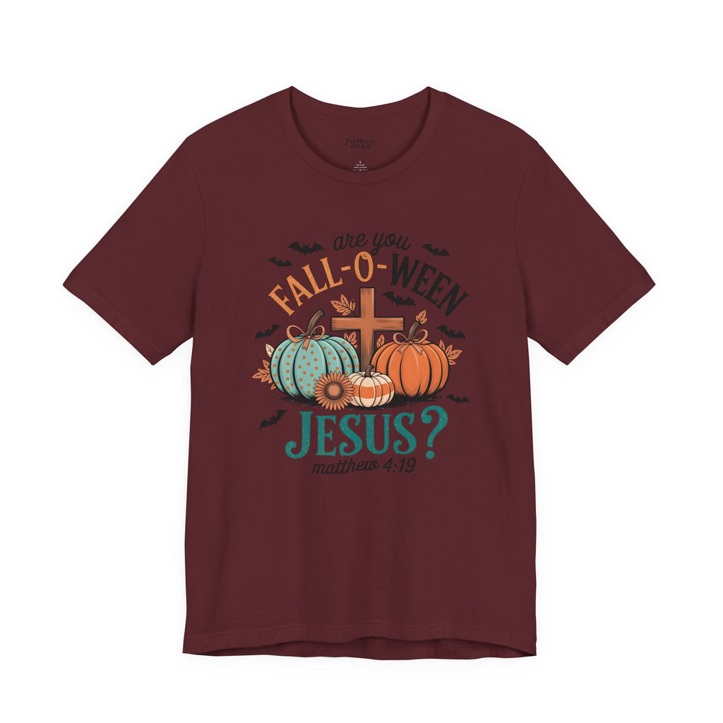 Fall-Themed Jesus T-Shirt, Unisex Short Sleeve Tee, Christian Apparel, Autumn Wear, Pumpkin Design, Halloween Celebration