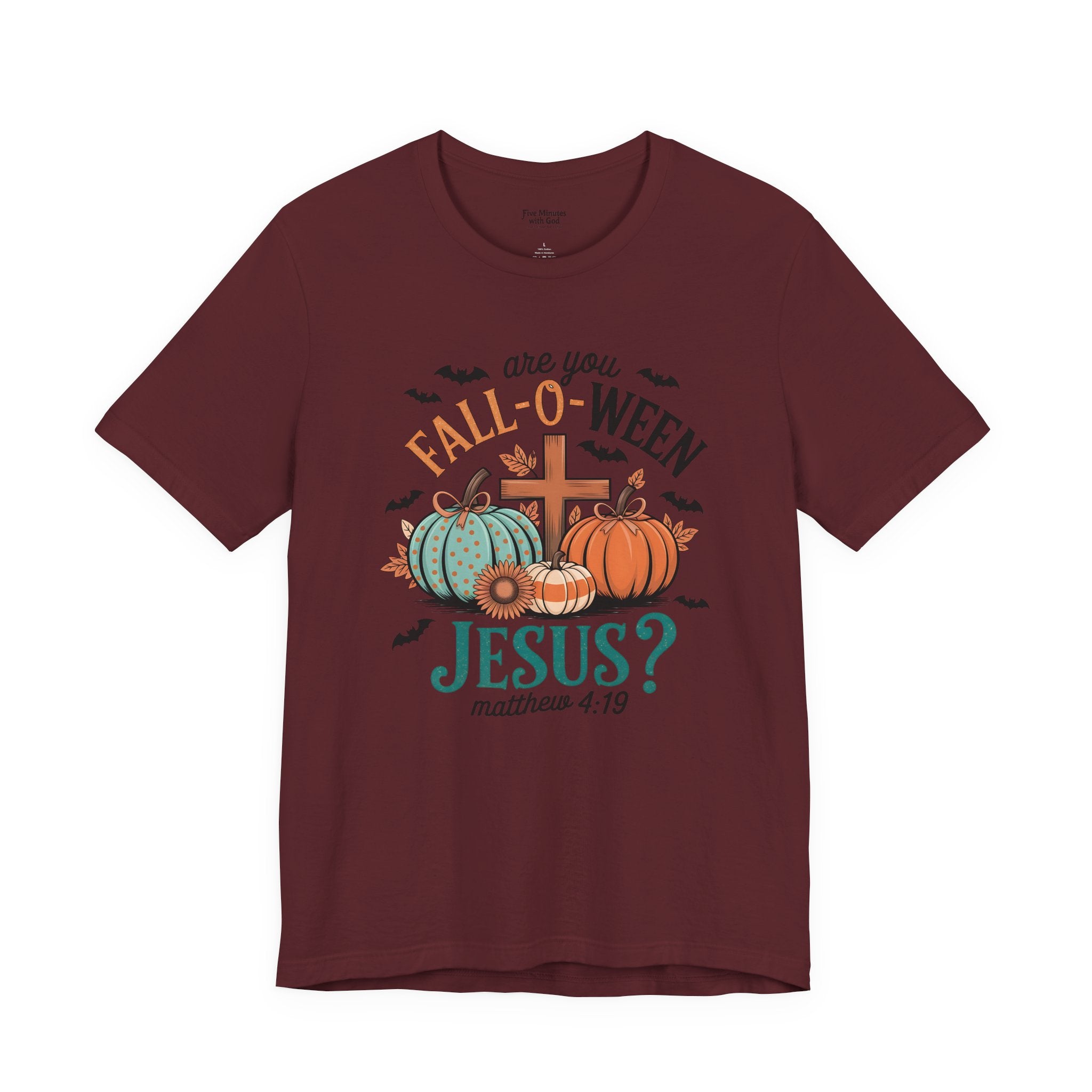 Fall-Themed Jesus T-Shirt, Unisex Short Sleeve Tee, Christian Apparel, Autumn Wear, Pumpkin Design, Halloween Celebration