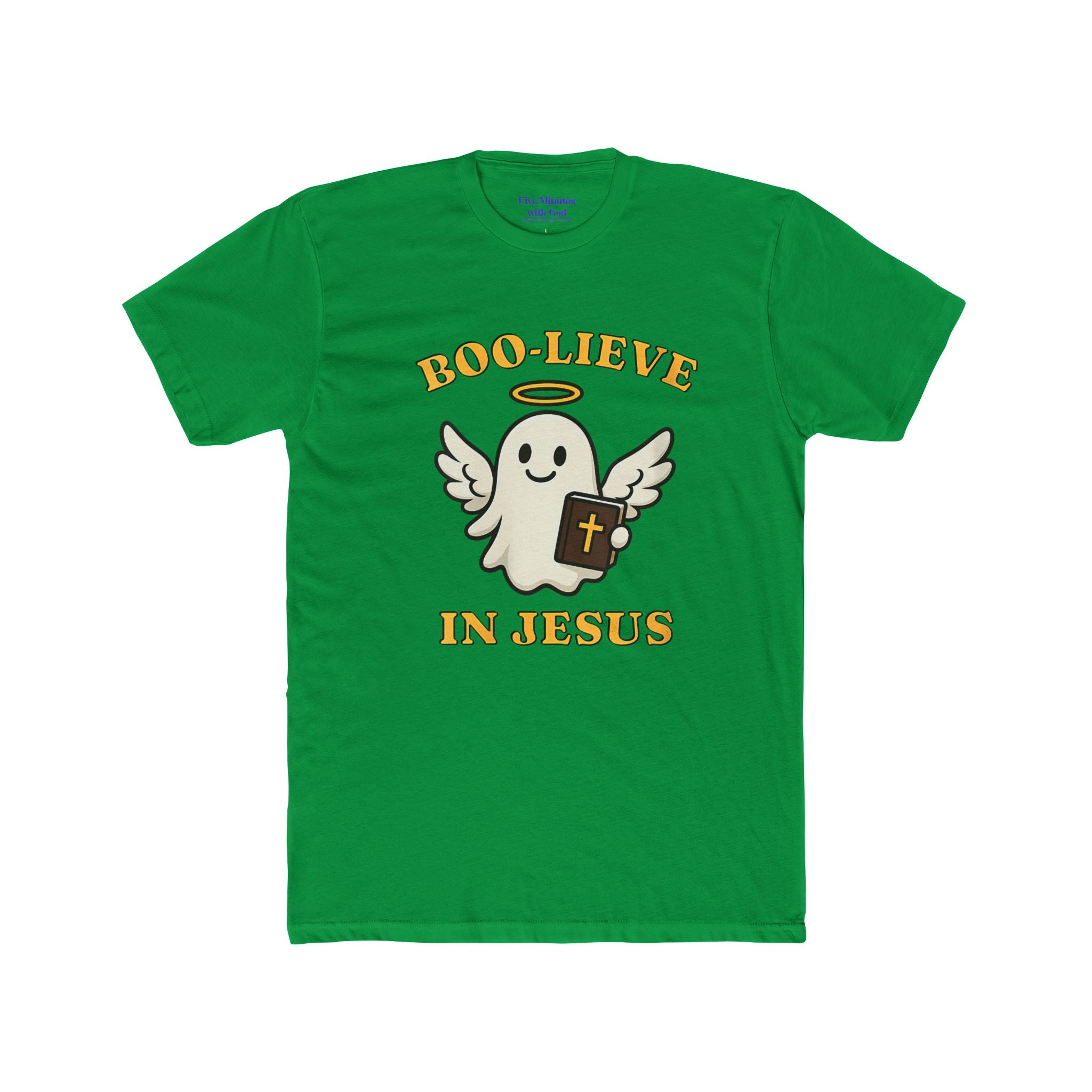 Boo-lieve in Jesus Unisex Crew Tee, Cute Ghost Shirt, Christian T-Shirt, Halloween Faith Apparel, Religious Gift