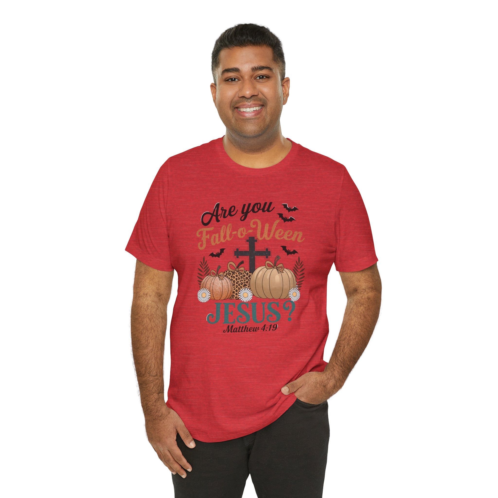 Fall-themed Christian Tee, Are You Fall-o-Ween Jesus?, Unisex Halloween Shirt, Autumn Faith T-Shirt, Pumpkin Design Top