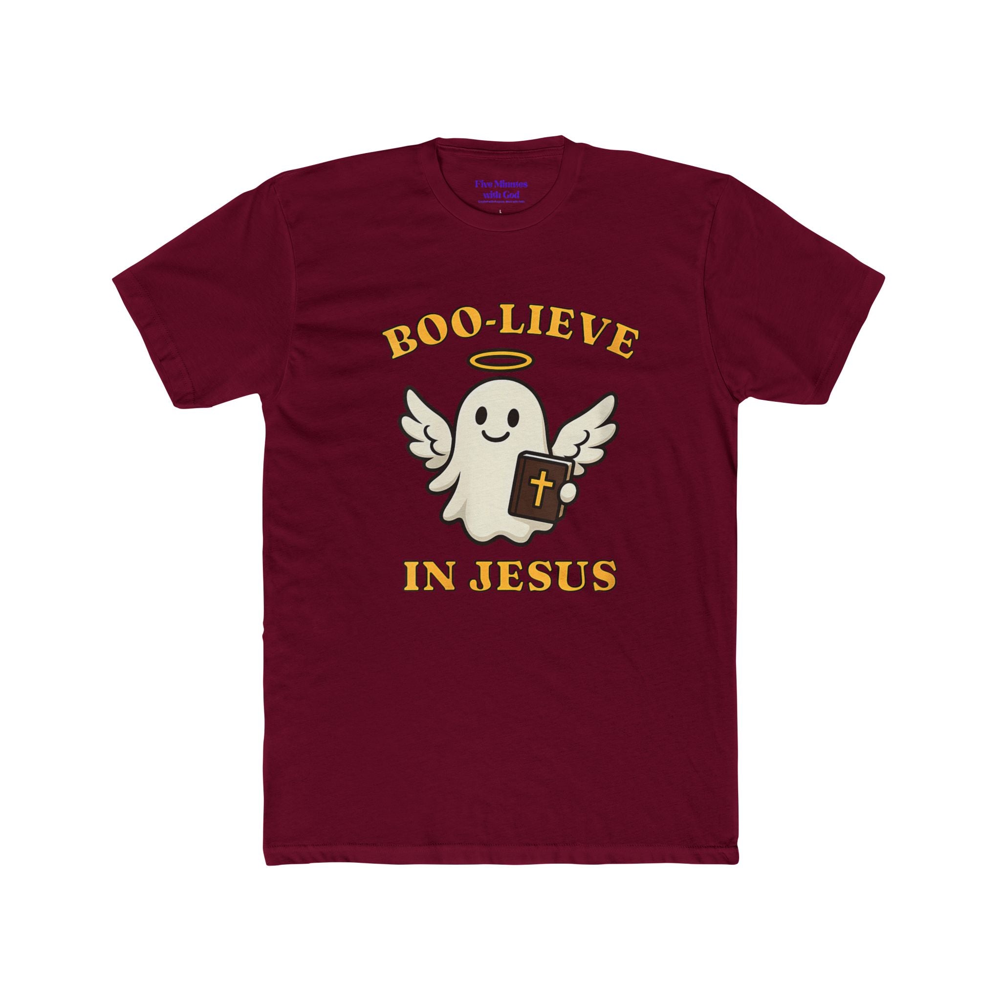 Boo-lieve in Jesus Unisex Crew Tee, Cute Ghost Shirt, Christian T-Shirt, Halloween Faith Apparel, Religious Gift