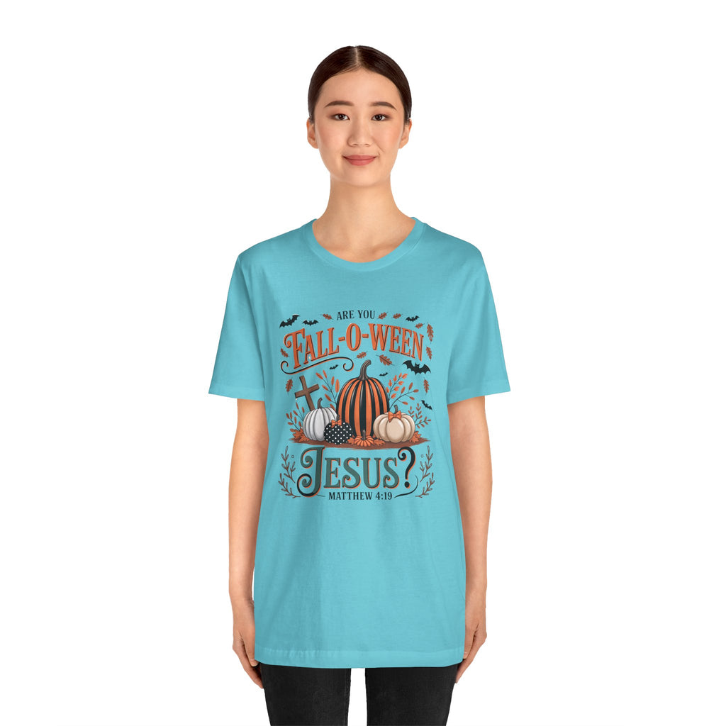 Fall-O-Ween Jesus Tee, Funny Fall T-Shirt, Unisex Pumpkin Shirt, Halloween Christian Top, Autumn Graphic Tee, Religious Casual Wear