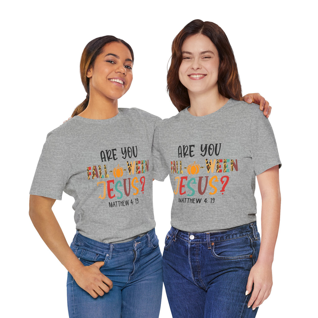 Fall-Themed Jesus Tee | Unisex Jersey Short Sleeve T-Shirt, Halloween Church Wear, Faith-Based Gift, Cozy Casual Top