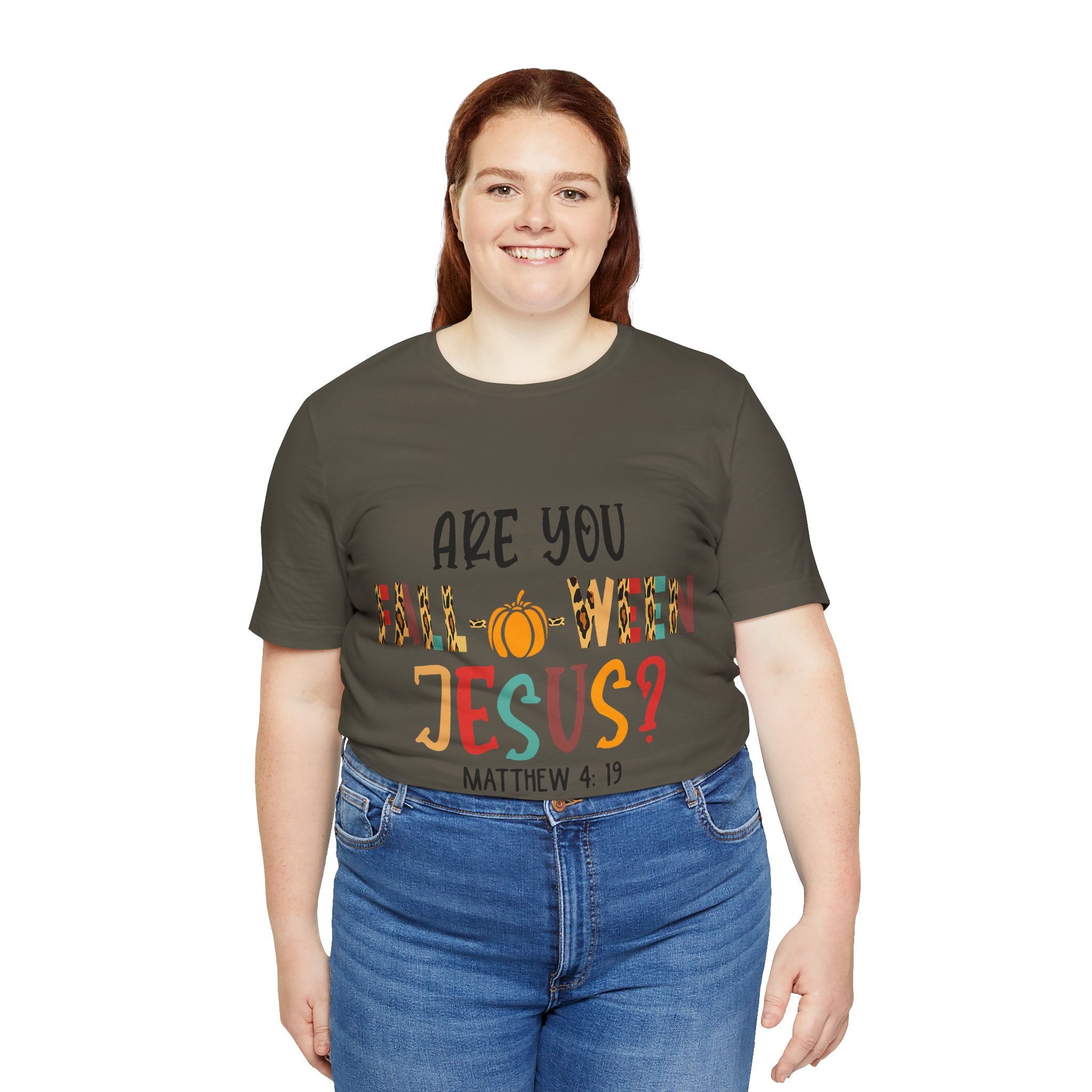 Fall-Themed Jesus Tee | Unisex Jersey Short Sleeve T-Shirt, Halloween Church Wear, Faith-Based Gift, Cozy Casual Top
