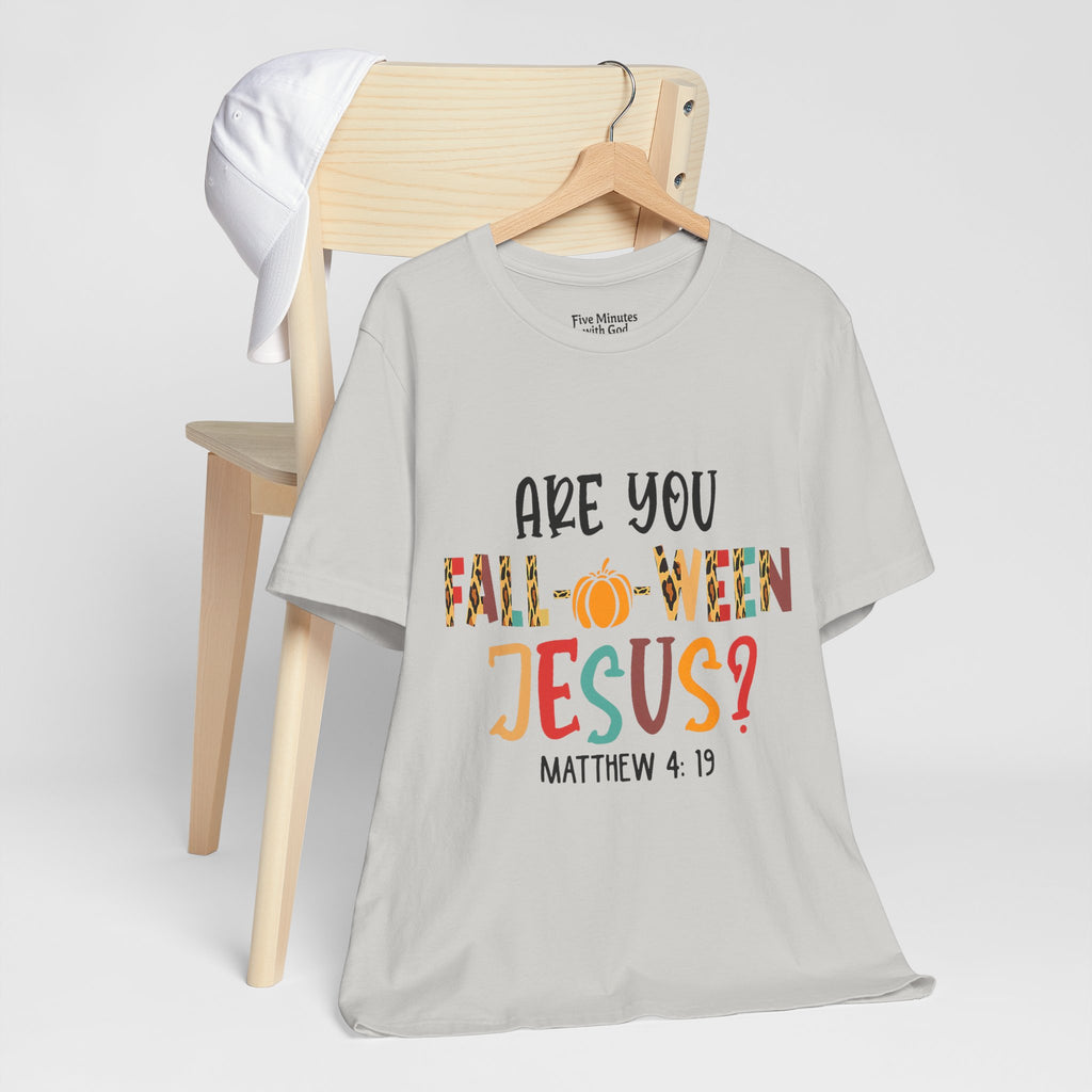 Fall-Themed Jesus Tee | Unisex Jersey Short Sleeve T-Shirt, Halloween Church Wear, Faith-Based Gift, Cozy Casual Top