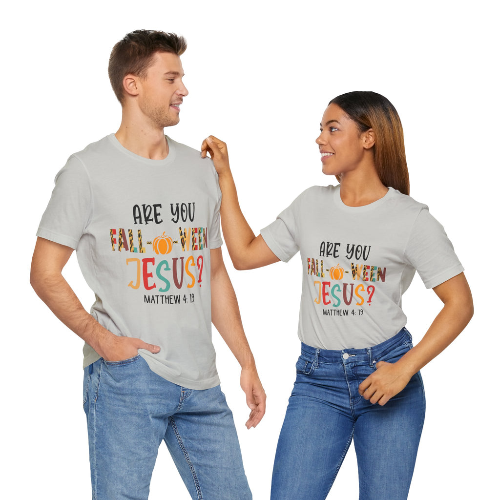 Fall-Themed Jesus Tee | Unisex Jersey Short Sleeve T-Shirt, Halloween Church Wear, Faith-Based Gift, Cozy Casual Top