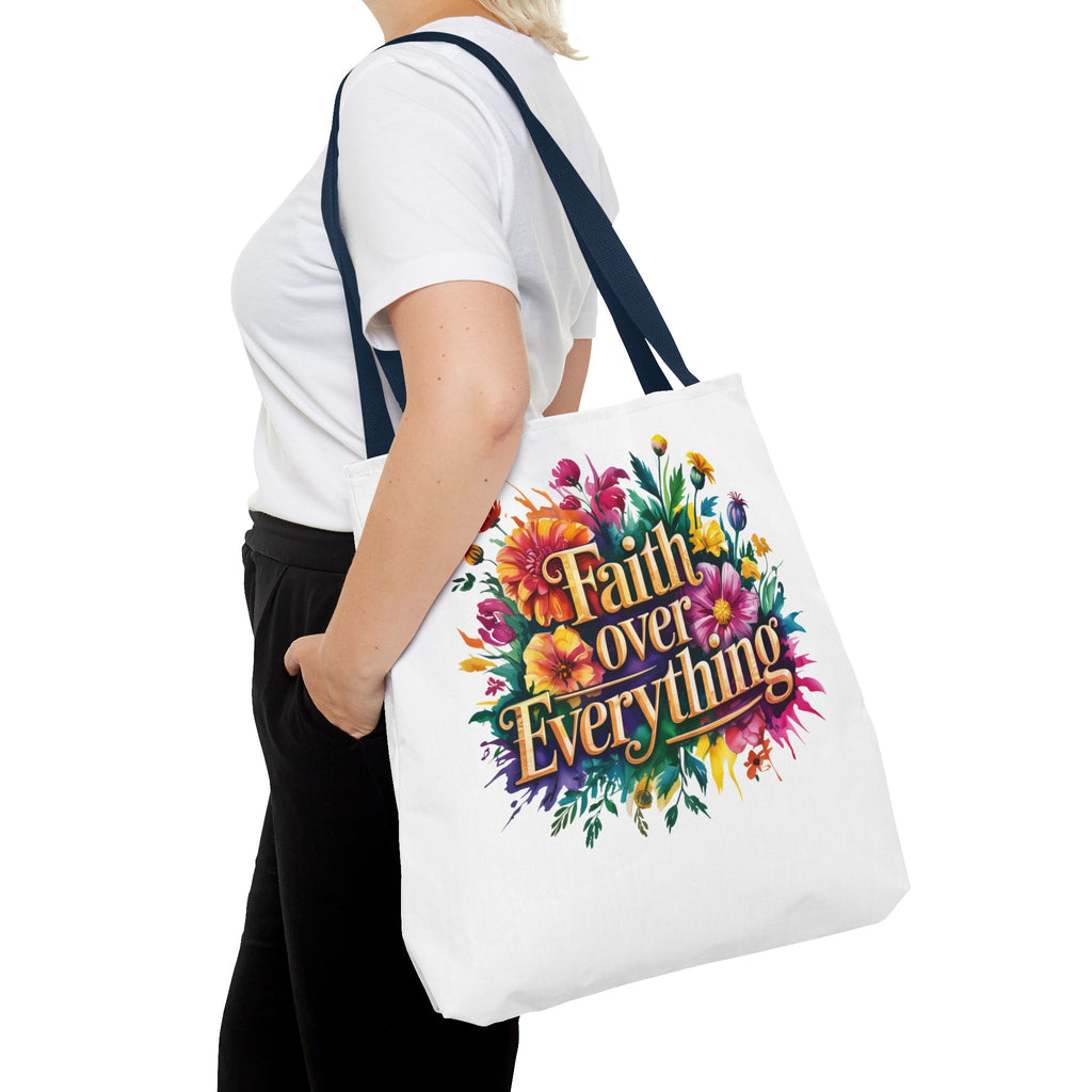 Faith Over Everything Tote Bag - Personalized Floral Design, Gift for Her, Everyday Use, Eco-Friendly Shopping, Inspirational Quote