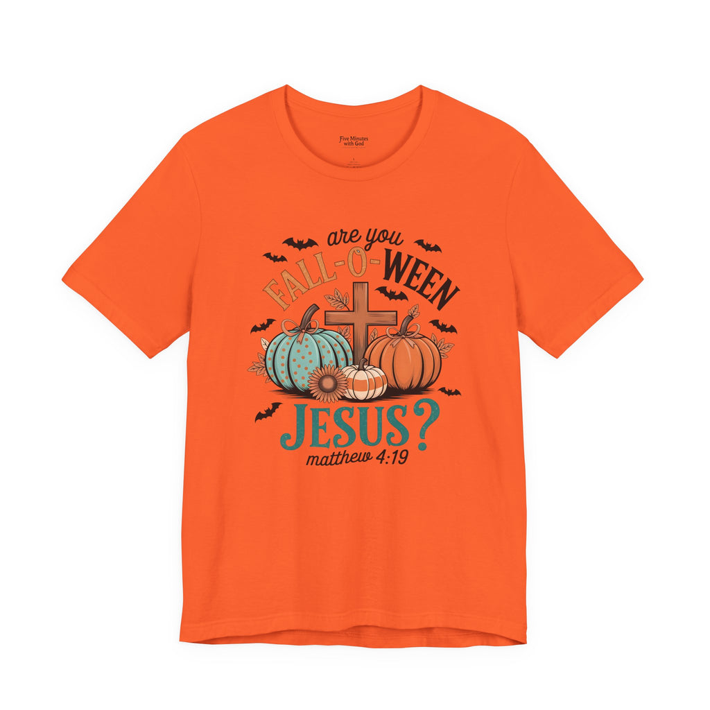 Fall-Themed Jesus T-Shirt, Unisex Short Sleeve Tee, Christian Apparel, Autumn Wear, Pumpkin Design, Halloween Celebration