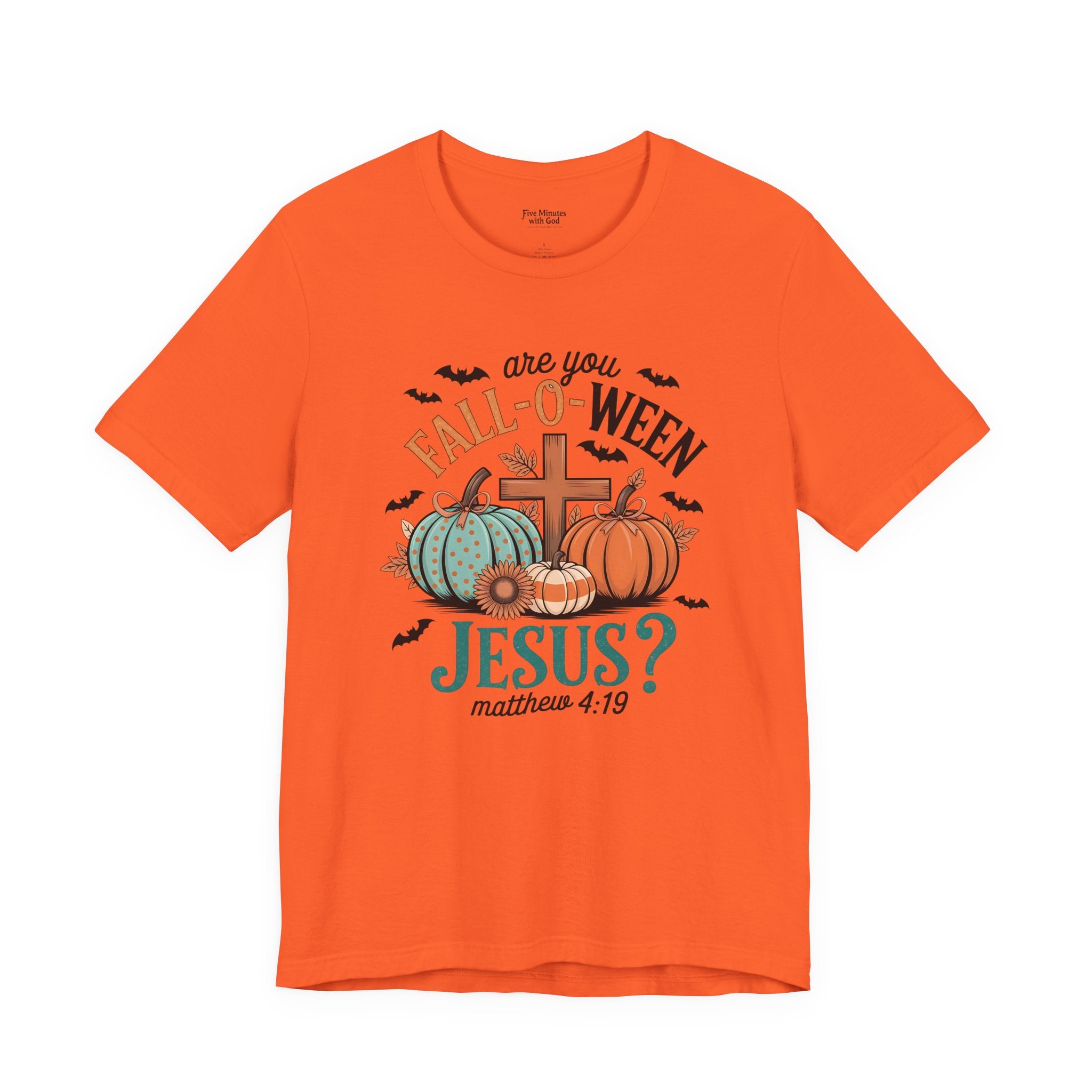 Fall-Themed Jesus T-Shirt, Unisex Short Sleeve Tee, Christian Apparel, Autumn Wear, Pumpkin Design, Halloween Celebration