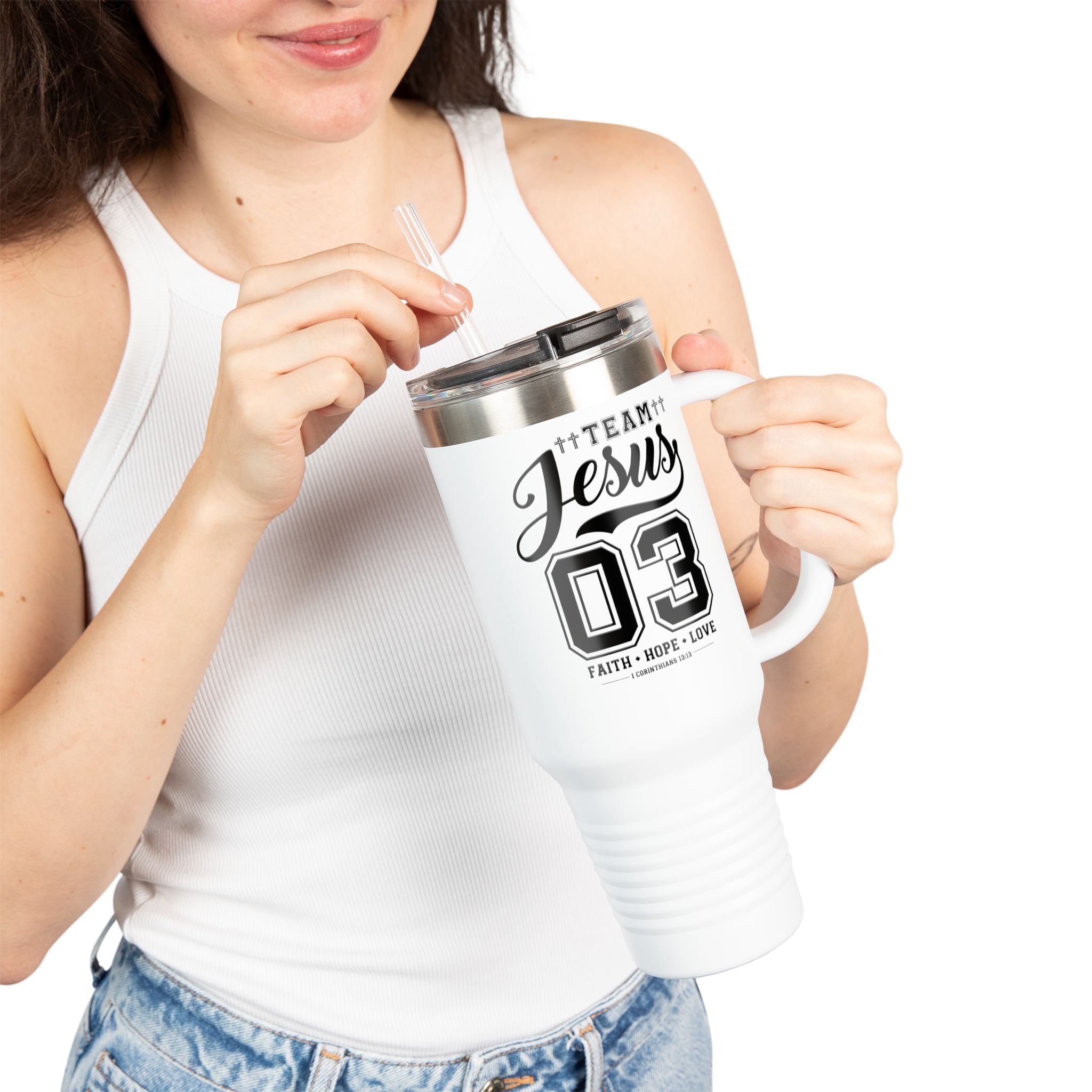 Faith-Inspired Insulated Travel Mug, 40oz - Team Jesus, Custom Tumbler for Gifts, Inspirational Drinkware, Bible Study, Church Events
