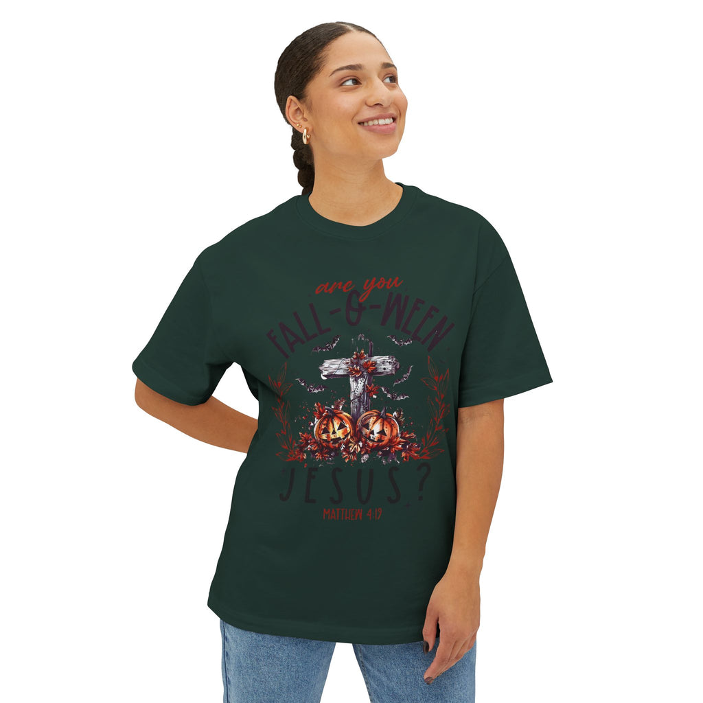 Fall-O-Ween Jesus Boxy Tee, Oversized T-Shirt for Halloween, Unisex, Funny Christian Tee, Casual Fall Wear, Unique Gift Idea