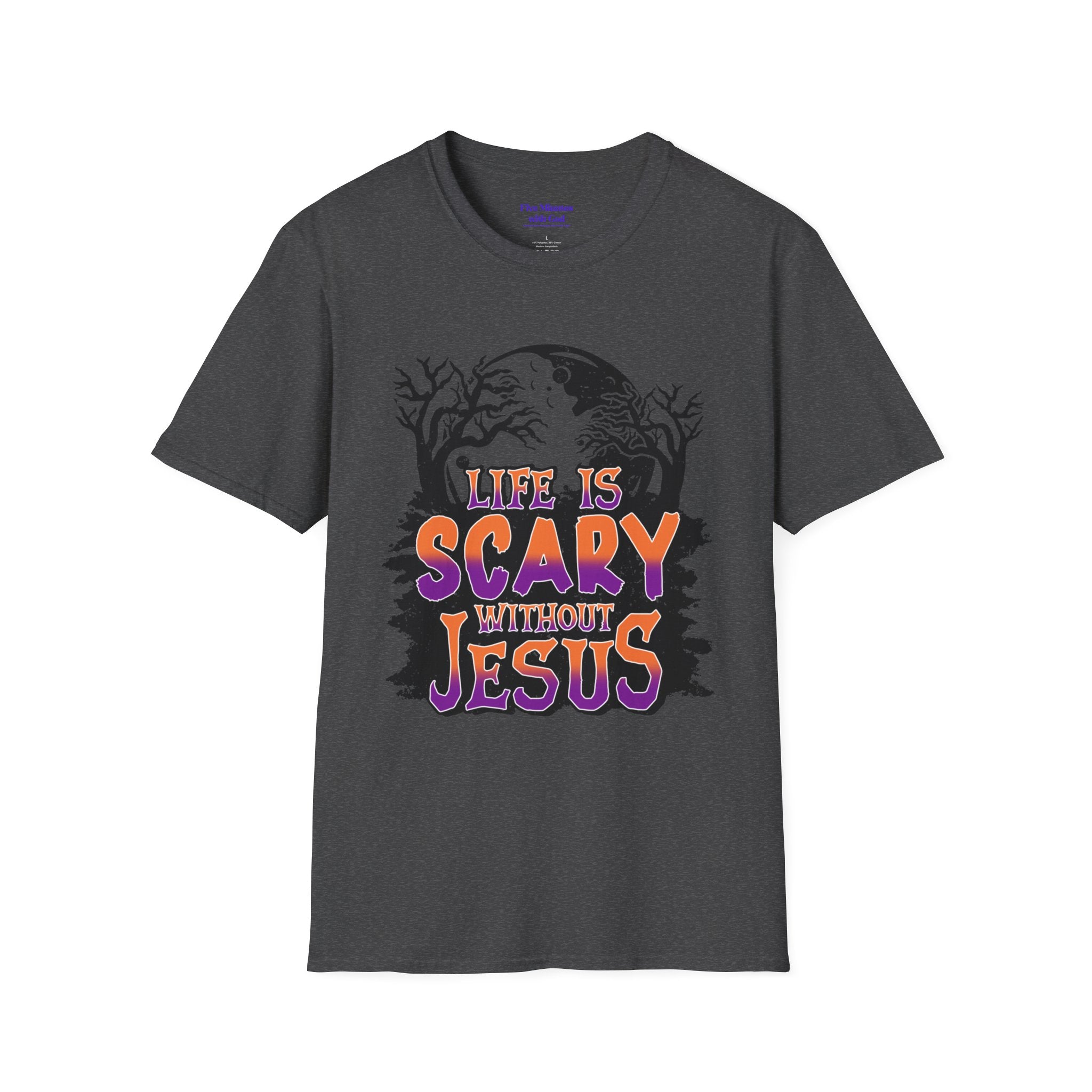 Unisex Softstyle T-Shirt - "Life is Scary Without Jesus" Halloween Tee, Christian Apparel, Faith-Based Gift, Religious T-Shirt